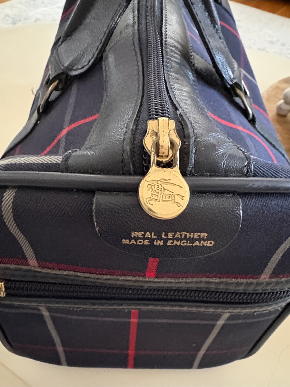 Vintage Burberry’s Navy Plaid Satchel with Burberry’s Scarf Accent-London - Picture 4 of 15